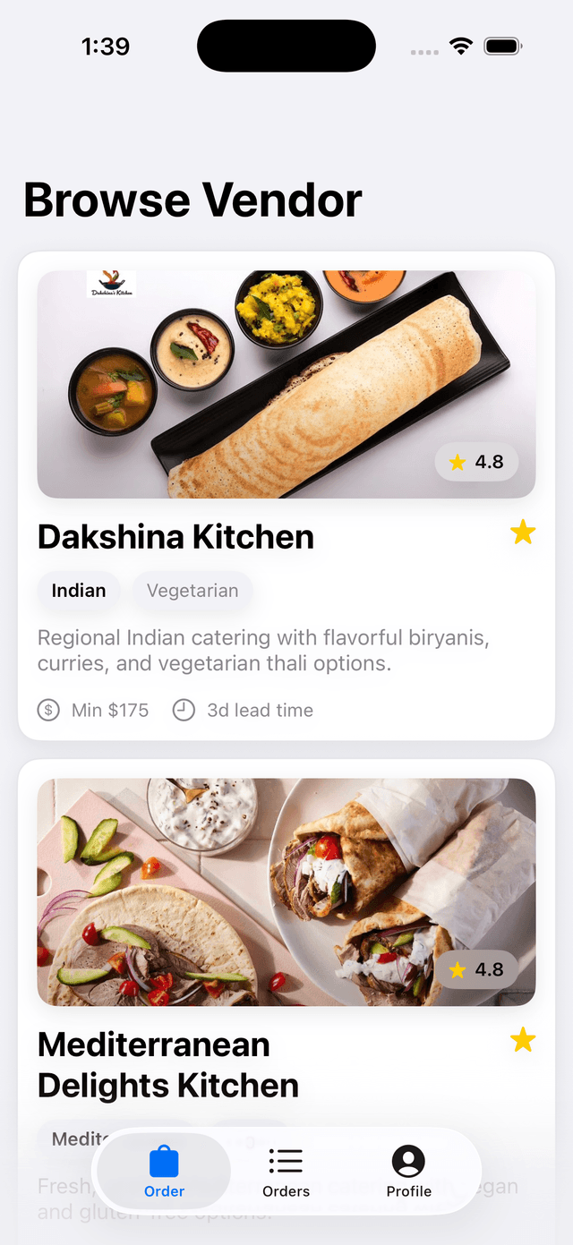 ExecEats app screenshot